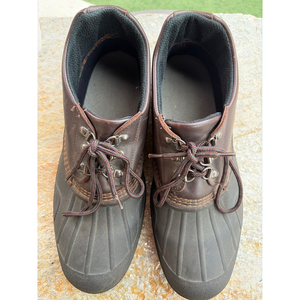 Vintage LL Bean Storm Chaser Duck Boots Mens 12 Wide Brown Leather Waterproof - Picture 3 of 8